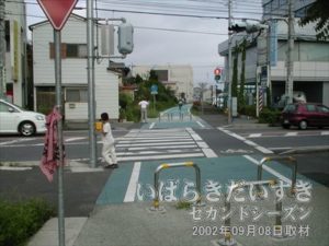 【新土浦駅ホーム】横断歩道に分断されていますが、ここに線路がありました。渡って右手が新土浦駅。