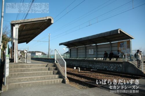 日立電鉄線 常陸岡田駅 対面式ホーム（2005年03月21日撮影）
