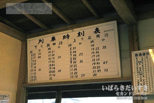 桃浦駅 駅舎内 列車時刻表（2004年撮影）