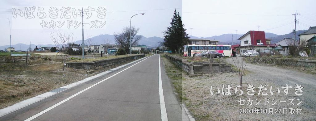 筑波鉄道 紫尾駅 駅ホーム跡 筑波・土浦方面から岩瀬方面を望む（2003撮影）