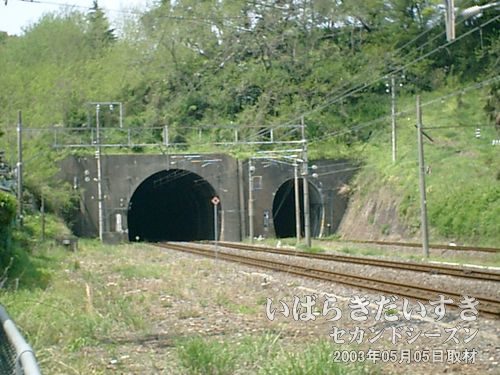 右側のトンネル<br>トンネル内の距離が短いので、電車が惰性で通過していくのを確認しました。（トンネルが狭いので、架線がない）