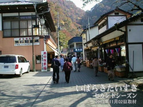 おみやげ街道<br>袋田の滝入口までは、お土産屋さんが軒を連ねています。