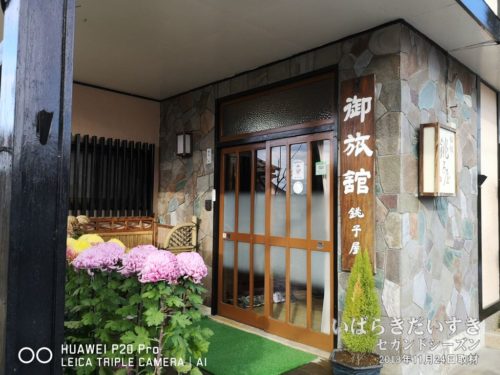 玄関に菊の花：銚子屋旅館