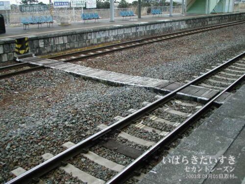富岡駅 線路上の構内通路を望む（2003年撮影）