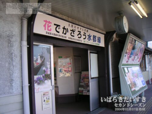常陸太田駅「花でかざろう水郡線」の看板（2004年）