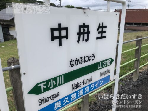 水郡線 中舟生駅 駅名標（2019年撮影）