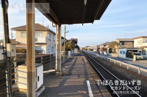 北水海道駅 片側ホームから下り下館方面を望む（2022年撮影）