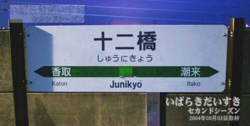 鹿島線 JR十二橋駅 駅名標（2004年撮影）
